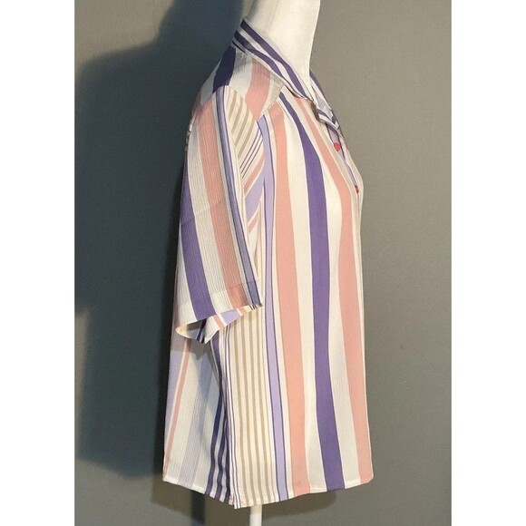 NEW Alia Blouse VINTAGE Striped Short Sleeve Button Down Purple Pink Women’s 12 - Picture 4 of 5